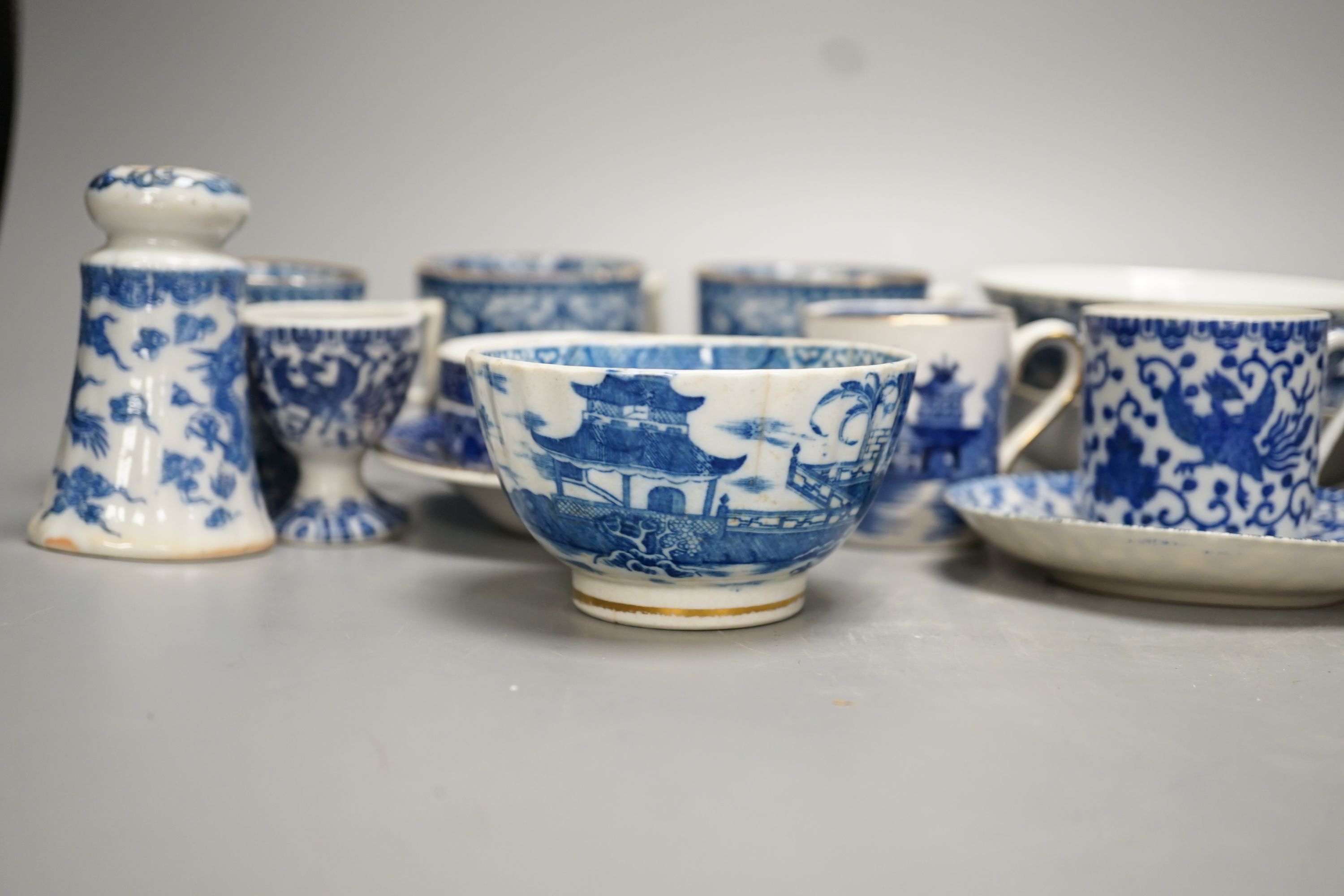 Mixed blue and white tableware including Burleigh ware, Wood’s and other 19th century blue and white china